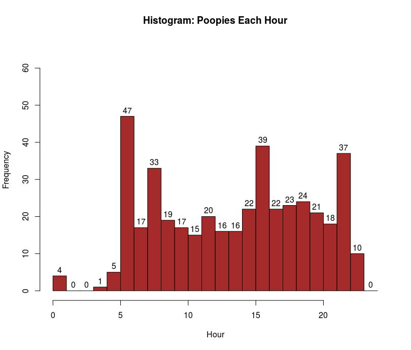 Histogram: Dog Poops Each Hour